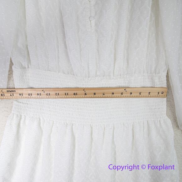 New!‎ White House Black Market Smocked Blouson Dress ivory white, size L - Picture 9 of 16